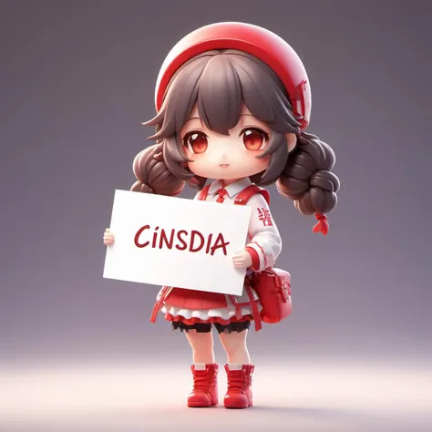 <lora:Designer_BlindBox-000015:0.5>One chibi girl held a piece of paper with Cinsdia written on it,