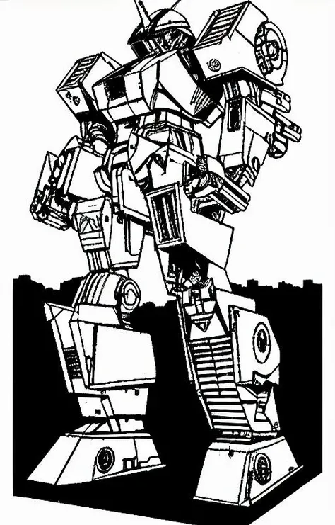 ((MechBattleTechClassicTR3025)), monochrome, warhammer, srm_6, ppc, in a city