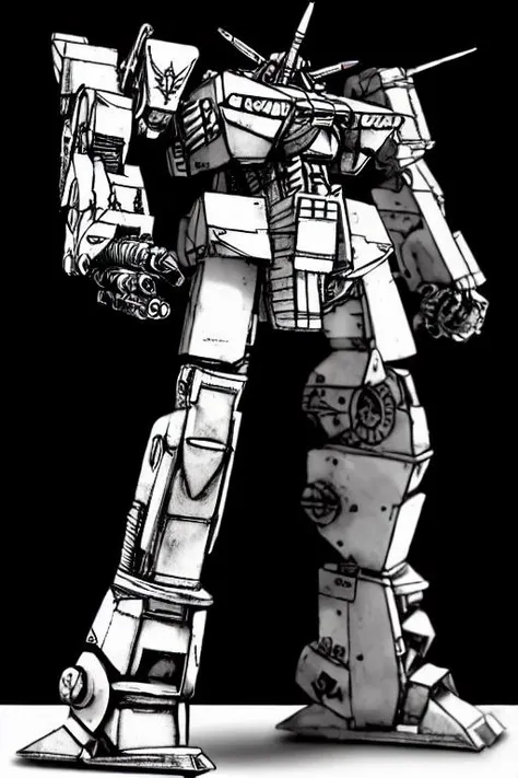 ((MechBattleTechClassicTR3025)), monochrome, warhammer, srm_6, ppc, in a city