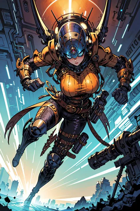 (masterpiece),(best quality:1.6), (ultra-detailed),girl fused alien,detailed background, dynamic action,steampunk,