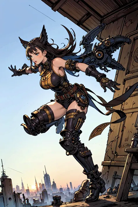 (masterpiece),(best quality:1.6), (ultra-detailed),girl fused alien,detailed background, dynamic action,steampunk,