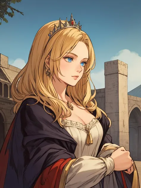 (masterpiece:1.2) , (best quality:1.2), ultra detail,
blonde, ((beautiful face)), age 25, (thin eye shape), medieval princess, elegant, righteous, BREAK blue eyes BREAK