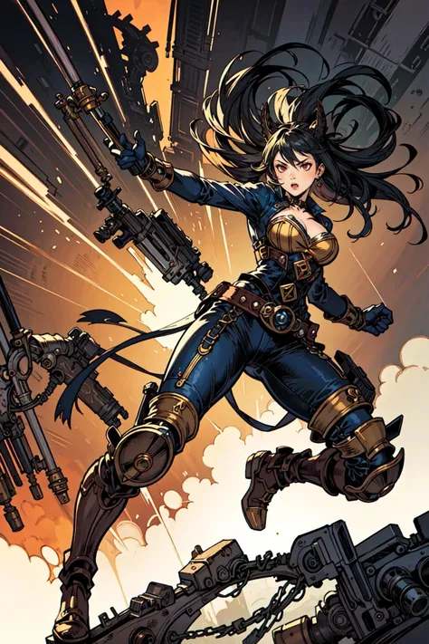 (masterpiece),(best quality:1.6), (ultra-detailed),guro girl fused creature,detailed background, dynamic action,steampunk,