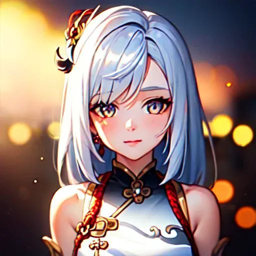 ((masterpiece)), (best quality), realistic, 8k, ultra-detailed, , realistic, realistic face, (bloom), (shine), lighting, full shot, bokeh, ray tracing, zhongli (\genshin impact\),shenhe (genshin impact\), <lora:shenheLoraCollection_shenheHard:1>, white hair,1 girl,1man,"I will have order". Highly detailed RAW color Photo, (lens flare:0.7), (bloom:0.7), particle effects, raytracing,  cinematic lighting, shallow depth of field, depth of field, photographed on a Sony Alpha 1,  50mm wide angle lens, sharp focus, cinematic film still.