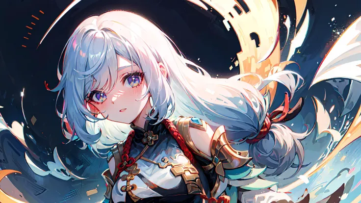 1girl, solo, shenhe \(genshin impact\), <lora:shenheLoraCollection_shenheHard:1>,night sky, silver hair, very long hair, high quality,(best quality:1.5), 8k, masterpiece, ultra high res