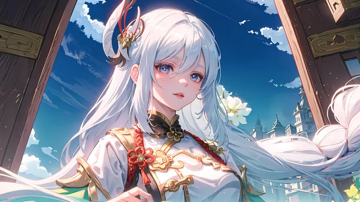 (masterpiece), (best quality), (wallpaper), (8k hd),1girl,(((solo:1))) solo focus, tall female, white hair, very long hair, silvery eyes, large breasts, wide hips, sharp face, jewel-like eyes, shenhe (genshin impact), braid hair ornament, hair over one eye, (hair ornament),tassel earpiece, <lora:shenheLoraCollection_shenheMedium:0.8>serious, tired, wearing long white coat, white blazer, black legwear, stylish sneakers, accessories, smartwatch, flower hair ornament, cute smile, sitting, dawn, window view, massive cityscape, beautiful view, dim-lit ambience, {correct posing}, {detailed clothing}, {detailed body}, {correct body anatomy}, {extremely beautiful and delicate anime face and eyes}, {minute details}, {intricate details}, {delicate}, <lora:liyueGenshinImpact_v10:0.8>