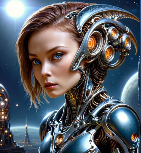 sfw, ((biomechanical full body:1.5)) <lora:add-detail-xl:.41>, [(a   1girl(((robotic))) alien:1.5)], highly detailed, [attractive natural pale human skin on face, attractive makeup, [ large crocodile  eyes(led backlight)], human face,  moist lips, clear separation between lips and teeth], subtle expression of  excitement, cinematic flair, absolute realism, vivid color and contrast,  otherworldly,  celestial, evil, cinematic,  <lora:alienzkin:.8> alienzkin:2futuristicomechanical full body:1.5))