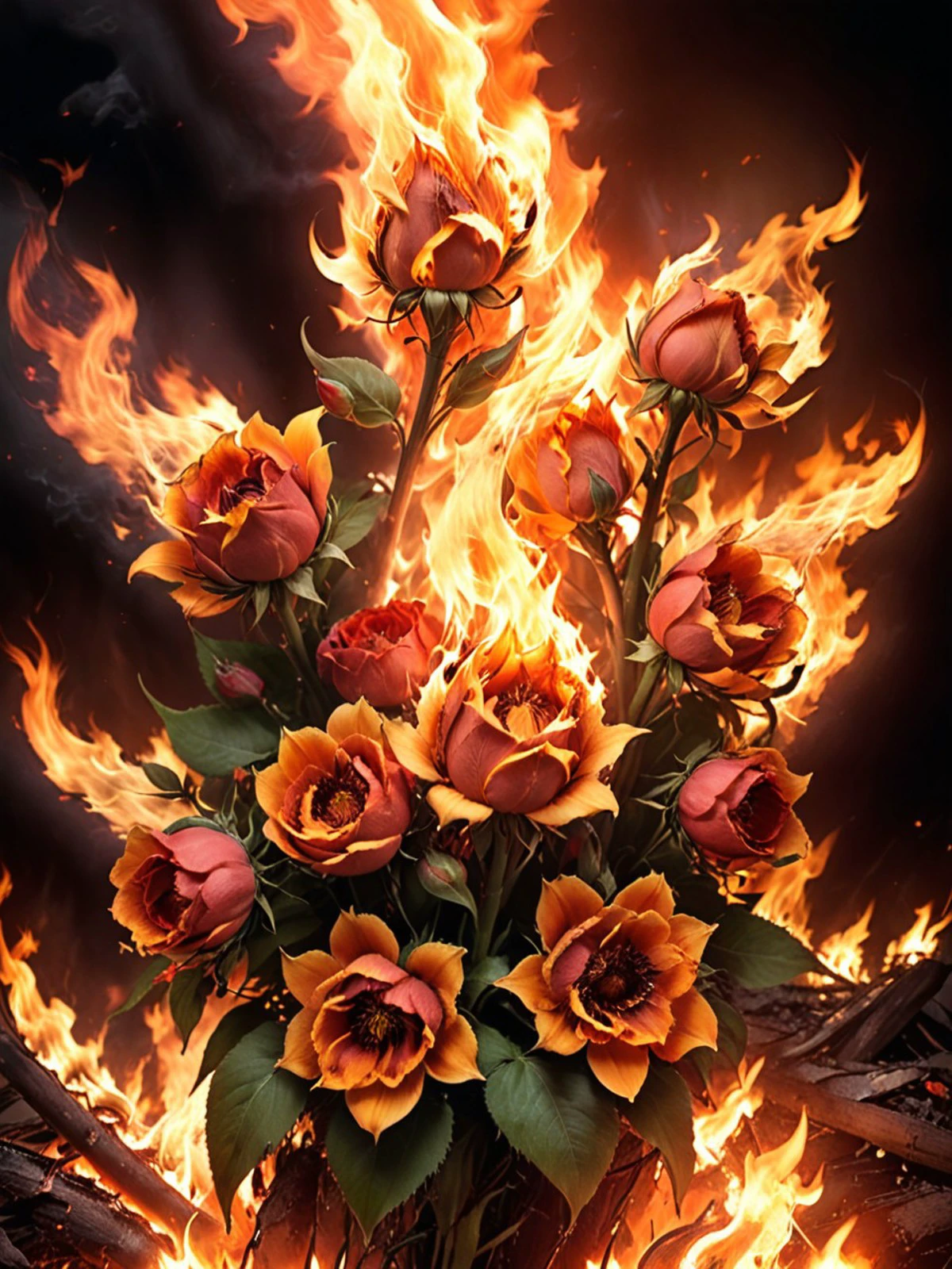 picture of most beautiful elegant gentle flowers burning in raging merciless flame <lora:SDXL ST fire letitbrn_let_it_burn_V1.0:1> letitbrn <lora:SDXL DET dpo_lora_v1:1> <lora:SDXL add-detail-xl:1> <lora:SDXL DET more_art-full_v1:1>