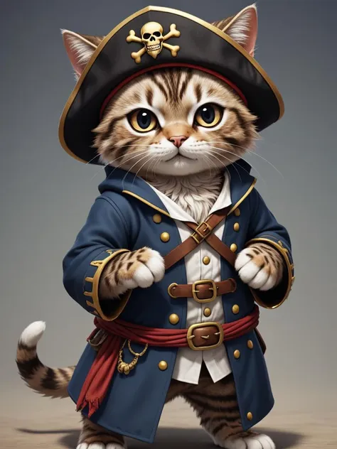 a cute anime cat that wearing a pirate outfit like in the one piece manga, detailed, realistic, 8k uhd, high quality