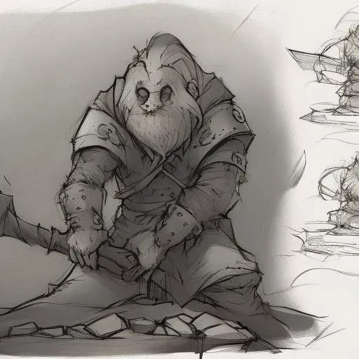 Evang, Line art A rugged and grizzled leader of a troll army siting on a cracked stone throne surrounded by his minions holding a battle ax and standing on skull as a foot rest, spiked armor shoulder guards and a animal pelts coat, Extremely detailed concept art oil painting by Artgerm and Greg Rutkowski, Krenz Cushart Artstation style Artstation