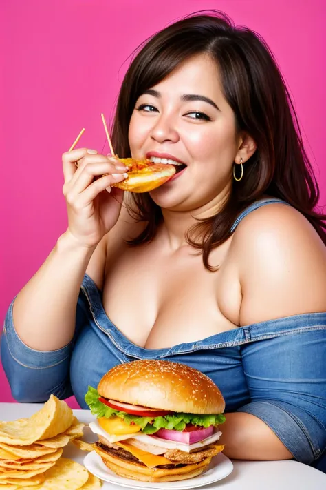 Sumo Women、Fat、junk food、hamburgers、eat、Fat woman