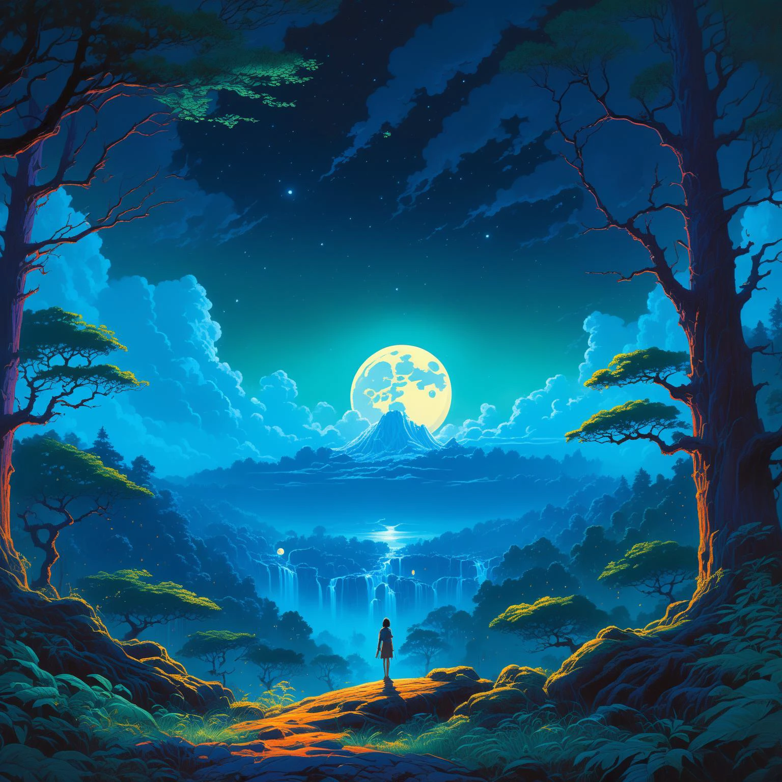 anime artwork a giant forest at night with lots of snarled branches, moonlit, extremely detailed oil painting, unreal 5 render, rhads, Bruce Pennington, Studio Ghibli, tim hildebrandt, digital art, 8K artistic photography, octane render, beautiful composition, trending on artstation, award-winning photograph, masterpiece . anime style, key visual, vibrant, studio anime, highly detailed