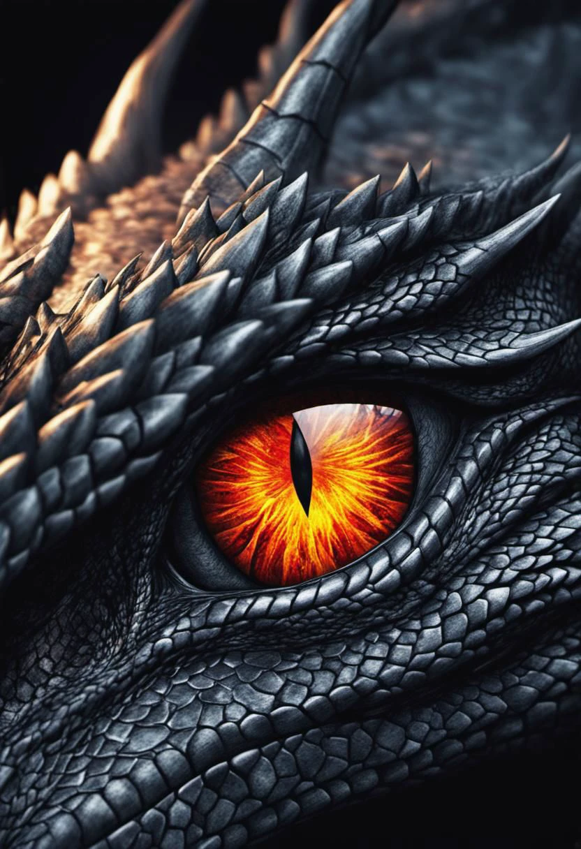 fire eye of a dragon, fantasy style, gloomy atmosphere