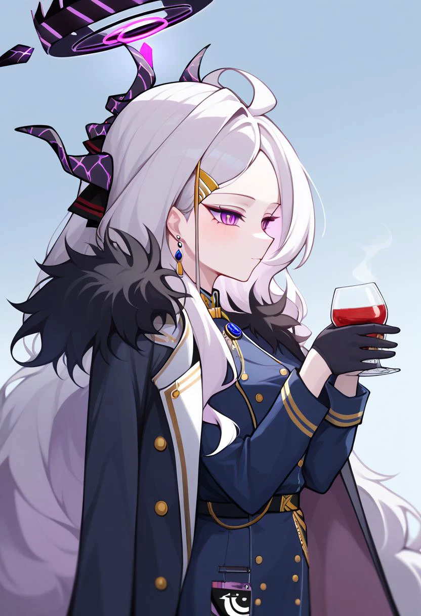 score_9,score_8_up,score_7_up,<lora:blue_archive_all_v2:1>,absurdres, hina_\(blue_archive\), 1girl, holding_cup, from_side, aiguillette, coat_on_shoulders, long_sleeves, solo, black_coat, black_gloves, highres