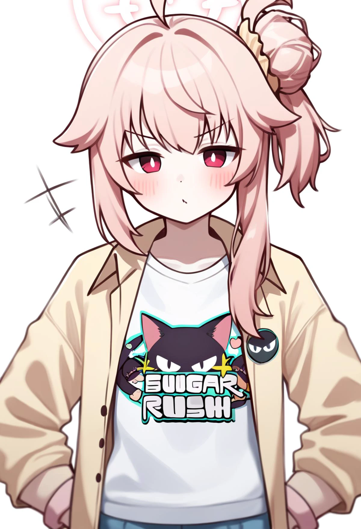 score_9,score_8_up,score_7_up,<lora:blue_archive_all_v3:1>,white_background,v-shaped_eyebrows,hair_scrunchie,yellow_scrunchie,white_shirt,natsu_\(band\)_\(blue_archive\),solo,simple_background,yellow_jacket,wristband,highres,natsu_\(blue_archive\),long_sleeves,1girl,