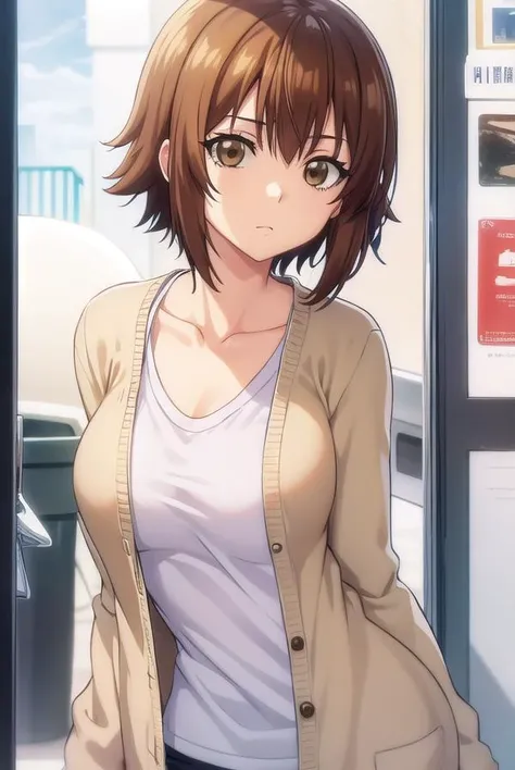 chisakotegawa, <lora:chisa kotegawa s1-lora-nochekaiser:1>,
chisa kotegawa, short hair, bangs, brown hair, (brown eyes:1.5),
BREAK shirt, long sleeves, collarbone, white shirt, open clothes, cardigan, open cardigan,
BREAK outdoors, beach,
BREAK looking at viewer, (cowboy shot:1.5),
BREAK <lyco:GoodHands-beta2:1>, (masterpiece:1.2), best quality, high resolution, unity 8k wallpaper, (illustration:0.8), (beautiful detailed eyes:1.6), extremely detailed face, perfect lighting, extremely detailed CG, (perfect hands, perfect anatomy),