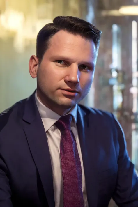 slawomir mentzen <lora:SlawomirMentzenV1:0.8>, 1boy man, best quality, masterpiece, photo realistic photorealistic, indoors, necktie, cinematic lighting, , upper body