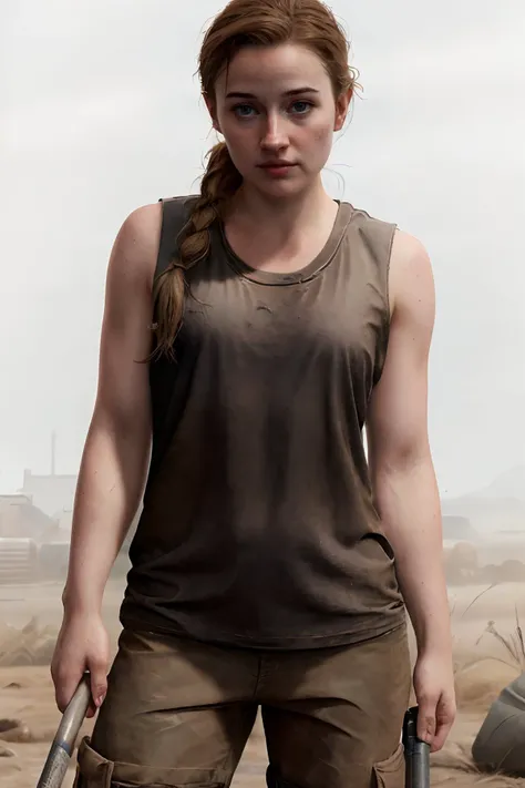 high quality high resolution image of <lora:TLOU2Abby:1> tlou2abby, fit, brown hair, braid, face of (kd3v3r:1.1), wearing a tanktop, postapocalyptic background <lora:realistic_eyes:0.8> realistic eyes
standing up, holding a crowbar, full body