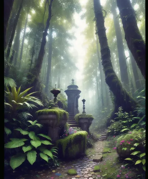 (Cinematic Photo:1.3) of (Realistic:1.3),(Evil:1.3) (Cinematic Photo:1.3) of ancient marble altar in fairy forest, random beautiful jungle, knotted roots, vibrant colors, gnarled trees, fractal lush vegetation, natural sunlight, intricate details, many mess tiny colorful flowers, (oversaturate:1.2), by Jean-Baptiste Monge, Gilles Beloeil, Tyler Edlin, Marek Okon, Pixar, album art, comic style, golden ratio, perfect composition, a masterpiece, trending on artstation,Highly Detailed,Highly Detailed,naturalism,land Art,regionalism,shutterstock contest winner,trending on unsplash,featured on Flickr