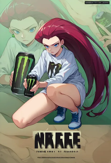 score_9,score_8_up,score_7_up,score_6_up, source_anime, 1girl, solo, <lora:EPpkJessiePony-05:0.8>, EPpkJessie, long hair, blue eyes, red hair, hair slicked back, <lora:NikkeProfileV2_XLPD:1>, full body, zoom layer, on one knee, holding can, can, monster energy,