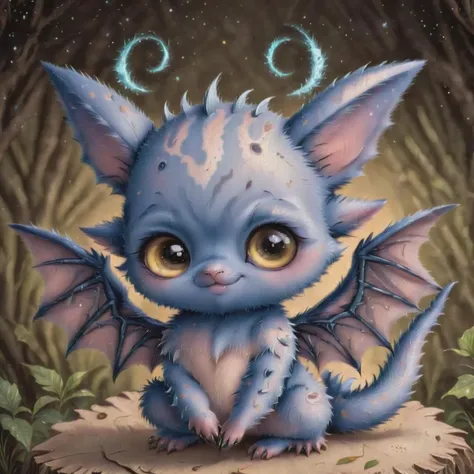 PE_CuteAnimals Big Camouflaged Cyborg Amorphous Appendage-rich, Five-Fingered Hands, nine-Tailed Spiked-Tailed, Luminescent Skin, Bat-Like Ears, Celestial Wings, Hinged Jaw Webbed Pattern <lora:PE_CuteAnimals:1>