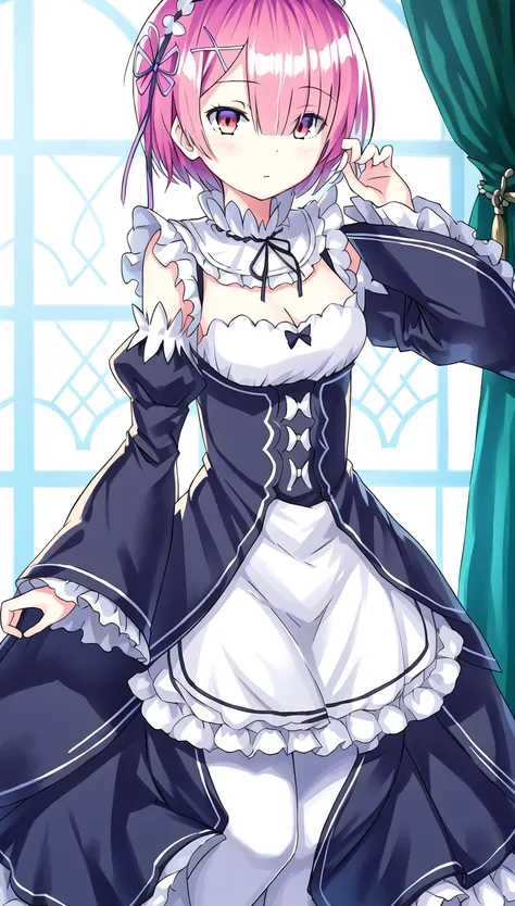 fullbody, 1girl,Ram_ReZero, <lora:Ram_ReZero:0.7>, highres, sharp focus, pixiv masterpiece, ((intricate details)), highly detailed,