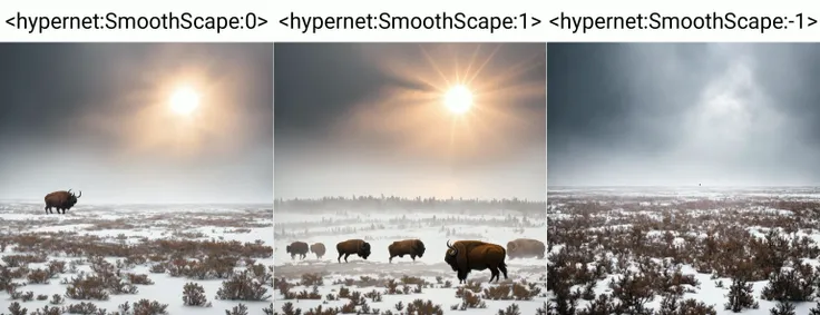 <hypernet:SmoothScape:0> A prairie under a blinding blizzard, with a solitary bison struggling against the snow