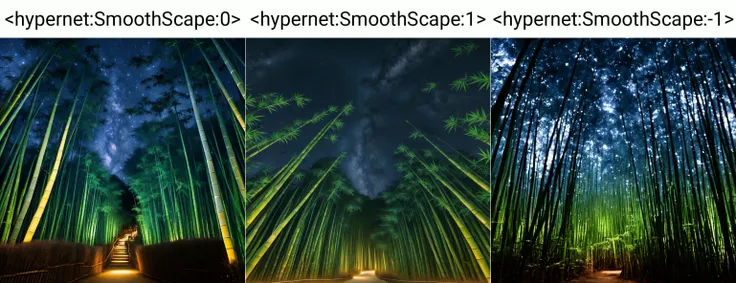 <hypernet:SmoothScape:0> A bamboo forest at night, with a clear starry sky above