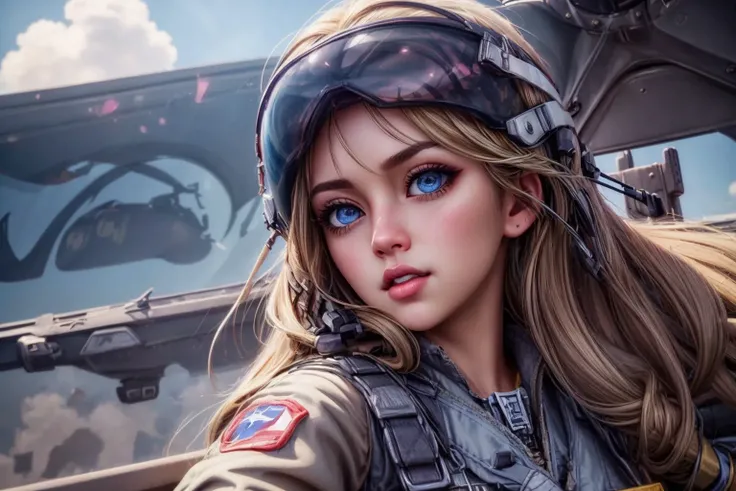 a funny retrowave ((coyote female)), (pure beauty), ((pretty detailed face)), ((she is the center of the image)), (riding a bomb), wearing a world war 2 pilot jacket (leather), green (pilot suit) with zipper, and (pilot goggles), ((thight clothes))david clark headset (green), sexy, slim body, ((blonde hair)), neon ligthning, full body picture, full head picture, 80s atmosphere, fur, (fur ears), fur tail, retro arcade game vibes, (looking at camera), 8k, ((high resolution)), very detailed, ultra hd, nose art pin up, ((over a background with an old airplane))