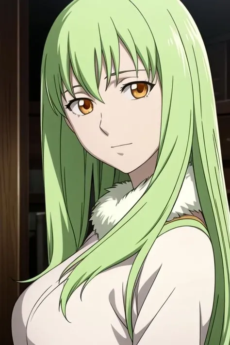masterpiece, best quality, photorealistic, 1girl, solo, looking at viewer, upper body, , anime coloring, realistic, <lora:amber_darker_than_black:0.66>, amber_darker_than_black, green hair, orange eyes,