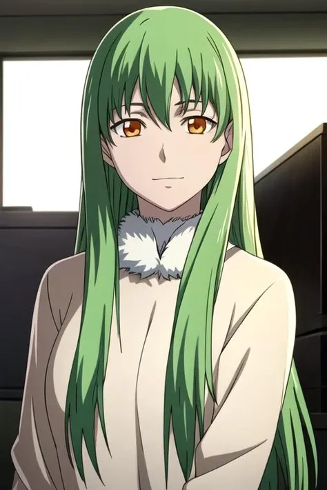 masterpiece, best quality, photorealistic, 1girl, solo, looking at viewer, upper body, , , , <lora:amber_darker_than_black:0.70>, amber_darker_than_black, green hair, orange eyes,