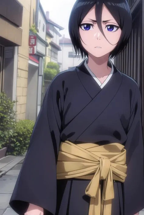 rukiakuchiki, <lyco:rukiakuchiki-lyco-nochekaiser:1>,
rukia kuchiki, shorthair rukia, short hair, black hair, hair between eyes, (purple eyes:1.1),
BREAK weapon, japanese clothes, sword, kimono, katana, sheath, hakama, black kimono, long sleeves, wide sleeves,
BREAK outdoors, city
BREAK looking at viewer, (cowboy shot:1.5),
BREAK <lyco:GoodHands-beta2:1>, (masterpiece:1.2), best quality, high resolution, unity 8k wallpaper, (illustration:0.8), (beautiful detailed eyes:1.6), extremely detailed face, perfect lighting, extremely detailed CG, (perfect hands, perfect anatomy),