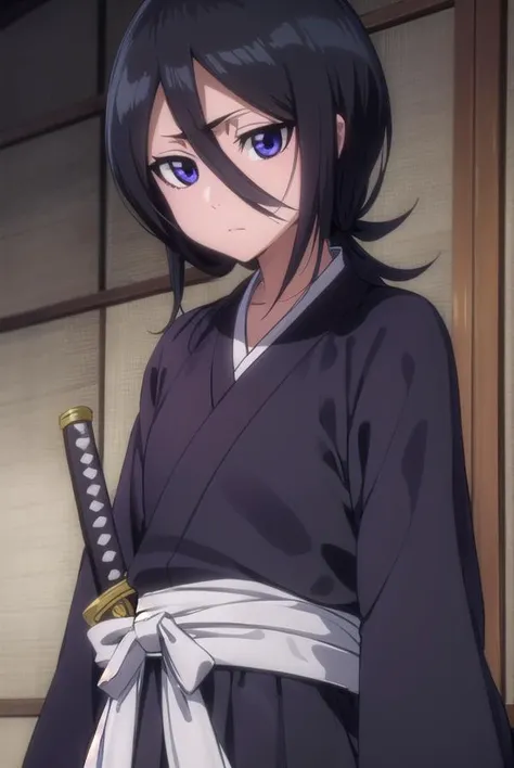 rukiakuchiki, <lyco:rukiakuchiki-lyco-nochekaiser:1>,
rukia kuchiki, default rukia, black hair, hair between eyes, (purple eyes:1.1),
BREAK weapon, japanese clothes, sword, kimono, katana, sheath, hakama, black kimono, long sleeves, wide sleeves,
BREAK outdoors, city
BREAK looking at viewer, (cowboy shot:1.5),
BREAK <lyco:GoodHands-beta2:1>, (masterpiece:1.2), best quality, high resolution, unity 8k wallpaper, (illustration:0.8), (beautiful detailed eyes:1.6), extremely detailed face, perfect lighting, extremely detailed CG, (perfect hands, perfect anatomy),