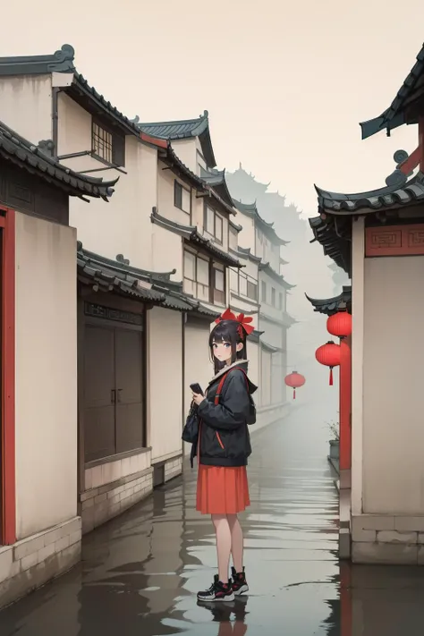 (1girl:1.2),guohua,looking at viewer,Standing on the road,natural and architectural harmony,masterpiece,8k,incredibly_absurdres,best quality,<lora:墍鵿±åV1:0.7>,