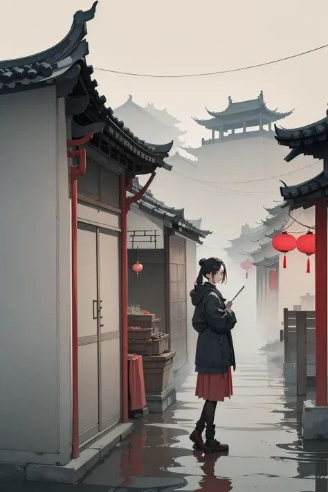 (1girl:1.2),guohua,looking at viewer,Standing on the road,natural and architectural harmony,Ink Wash Painting,masterpiece,8k,incredibly_absurdres,best quality,<lora:墍鵿±åV1:0.7>,