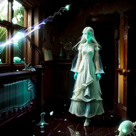 <lora:RPGGhost:1> ghost,(((transparent:1.2))) looking at viewer, standing, white dress, ((night)), darkness, inside a Victorian mansion, 8k, depth of field, ((masterpiece)) very long hair, face <lora:ectoV5:0.7> ((ecto skin, eco hair,ecto clothes:1.2)),