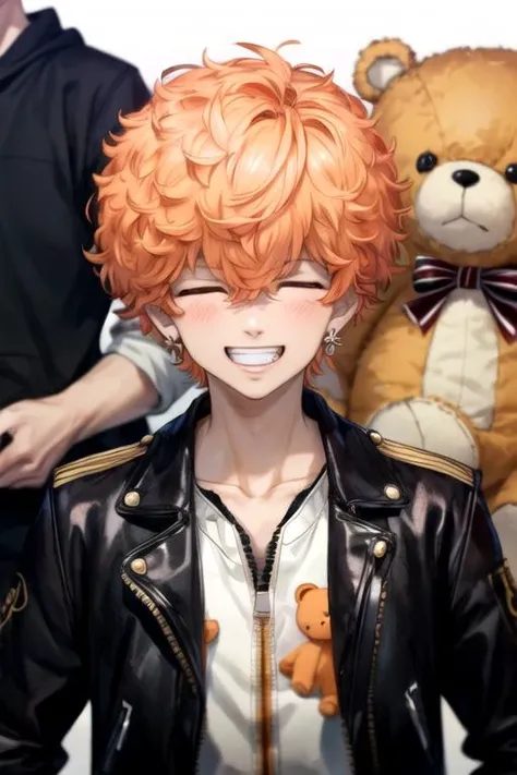 (best quality:1.1), (masterpiece:1.4), sketch, looking at viewer, upper body, depth of field, , , 1boy, solo, male focus, <lora:nahoya_kawata:0.78>, nahoya_kawata, orange hair, closed eyes, , teddy bear costume, ,