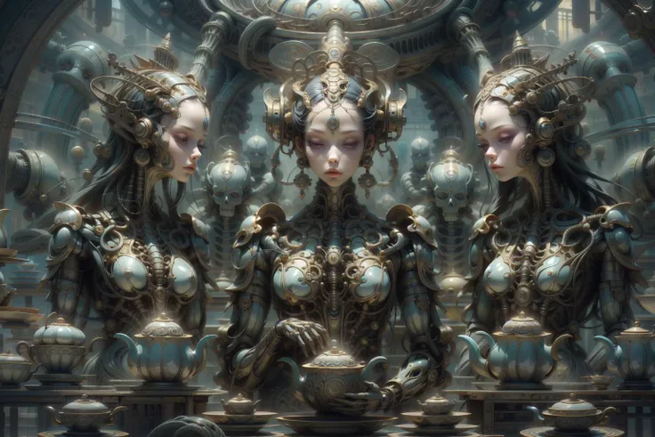 (A woman was sitting in a lake meditating,Very big lotus:1.3),pov,(Buddhism,Mythic,religion,A fantasy movie full of imagination),(Floating golden dust:1.3),(Paranormal phenomenon:1.3),(art,cyborg,SMOOTH,SCIFI,Reflective materia,lotus(crockery),bones :1.4),digital photography,Smooth porcelain shell,(Concept,Classic poster),
beautiful image,perfect shading,A carefully cut hairstyle,elegance,
(lotus(crockery)),bones,
ealistic details,extremely detailed,ultra-realistic lights and shadows,official art,
extremely detailed face, beautiful face, perfect face,realistic face, atural makeup, beautiful goddess,1girl, nice girl,
(masterpiece:1.4),(soft lighting:1.2), bokeh, depth of field, photorealistic, caustics,
(best quality:1.3),(athletic body:1.4),award winning,
<lora:lux lotus:0.5>ï¼ <lora:绪å¿-ç¦
Zen:0.6> ,Zen, <lora:hrgiger2x_8 2:0.4>,hrgiger, <lora:bonespunk-v1:0.6>,white mecha,exo-skeleton mecha, <lora:MahabharataPunkAI:0.4>,MAHABHARATAPUNKAI, <lora:æ³å
:0.4>ï¼ <lora:more_details:0.5>