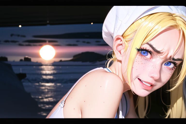 Rear view, Sci-fi spaceship kitchen, Zero gravity, flying vegetables and kitchen Tools, Girl in tight cooking Dress, blonde Blushed smiling face, Chef hat, freckles, a lot flying vegetables, neon eyeballs, Galaxy eclypse nebula eyes, Fantasy eyeballs, very detailed, qhd, cinematic lightning, dynamic scene, tounge out
(dramatic, gritty, intense:1.4),masterpiece, best quality, 32k uhd, insane details, intricate details, hyperdetailed, hyper quality, high detail, ultra detailed, Masterpiece, photography, realistic landscapes