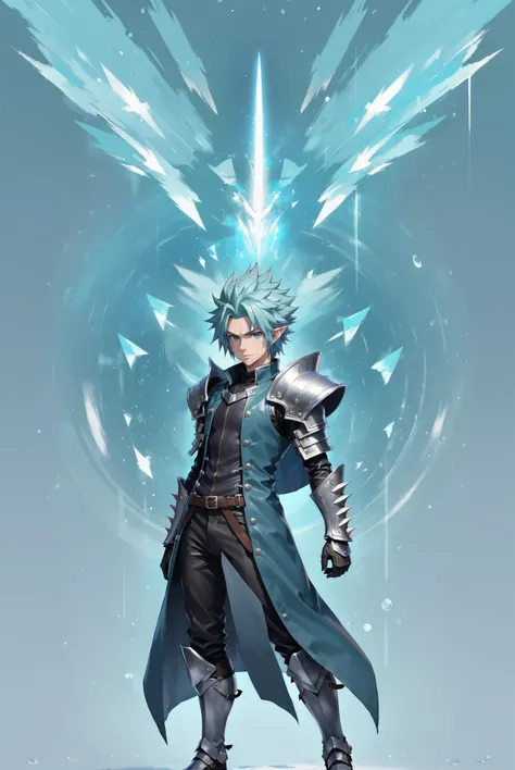 (full body:1.2), 1boy, man, bishounen, solo, [:formal costume design,:0.2] mystic, (spiked studded leather bracers,helmet,armor,greaves,pauldrons:1.2), caucasian, mediumaquamarine hair, (solid:1) build<lora:EnvyDramaticPortraitXL02:1>