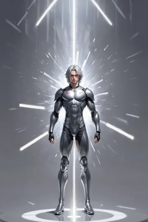 (full body:1.2), 1boy, man, handsome, solo, [:creative costume design,:0.2] crusader, caucasian, shiny lightslategray hair, (athletic:1.3) build<lora:EnvyDramaticPortraitXL02:1>