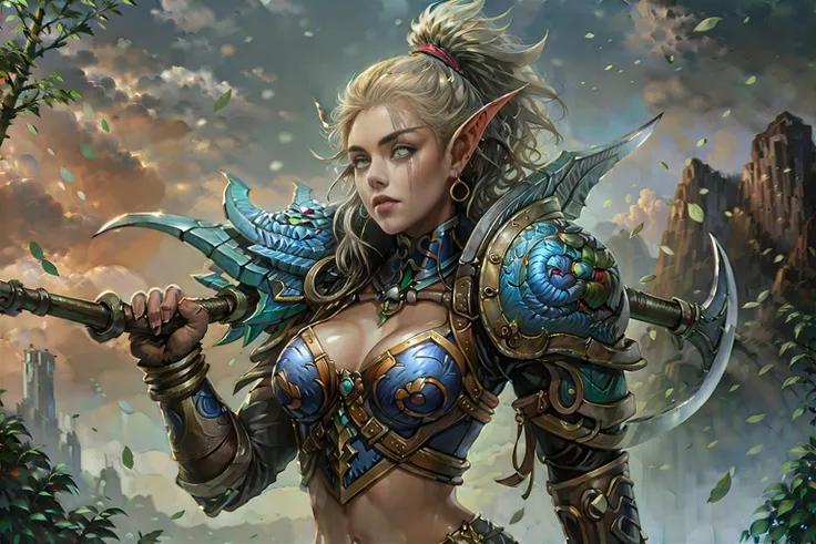wow2wow,1girl, weapon, solo, bow (weapon), night, tree, long hair, armor, navel, pointy ears, elf, outdoors, sky, holding, nature, holding weapon, arrow (projectile), leaf, forest, night sky, standing, star (sky), breasts, holding bow (weapon)
masterpiece, best quality, most detailed, best aesthetics, highest contrast, highest resolution, best details, 8K wallpapers,