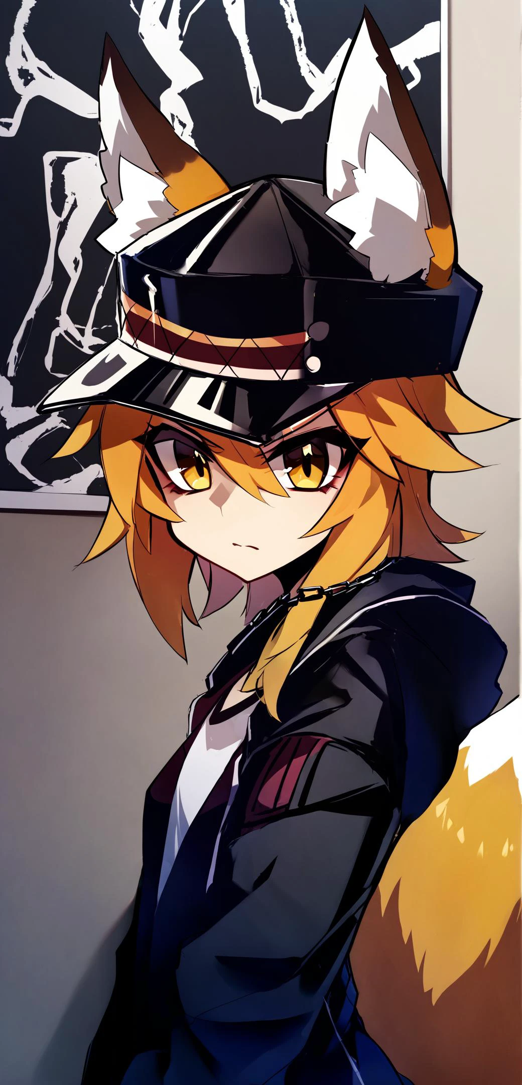 (by wisespeak, by foxykuro, by shirokitsune:0.7),
1girl,
sen, senko \(sewayaki kitsune no senko-san\), fox girl, fox ears, animal ear fluff, fox tail, yellow eyes, (jojo outfit:1.2), black jacket, chain, (black jojo cap:1.2), upper body, serious expression,
indoors,poster style,
best quality, masterpiece
<lora:senko_animagineXL_v1:0.9>