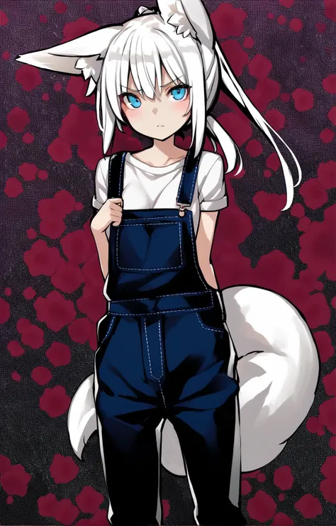 (by poco \(asahi age\), by robot cat \(robotcatart\), by garuku, by ooji cha,:0.9)
BREAK
1girl,fox girl, fox ears, fox tail, scenery,  very short hair, ponytail,
White hair, Blue eyes,
 disgust, unconscious, Overalls, arm_hug, Public speaking, proud pose, polka dot background, Snowy, Pastel Painting, Chrysanthemum, Hopper. cherry blossom print, -color- lighting, Flat shading
,(best quality, masterpiece:1.2)