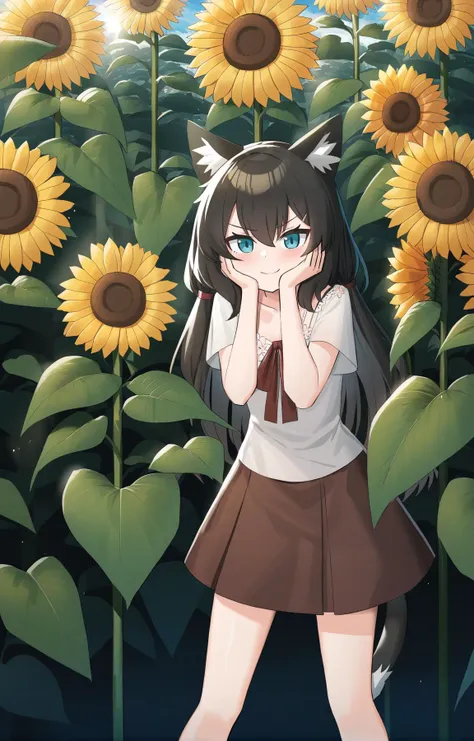 by satou \(3366 s\), by mao lian \(nekokao\), by timitarcat, by neko lu \(wofud453\),
BREAK
cat girl, Balayage, smug, covering face ,Standing in a sunflower field, she raises her face to the sun, her vibrant presence illuminating the scene
,(best quality:1.2)