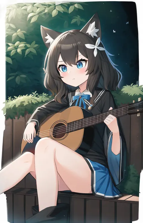 by satou \(3366 s\), by mao lian \(nekokao\), by timitarcat, by neko lu \(wofud453\),
BREAK
cat girl, Bald, frown, no mouth ,Resting against a wooden fence, she cradles a guitar, her soulful melodies carried by the breeze
,(best quality:1.2)