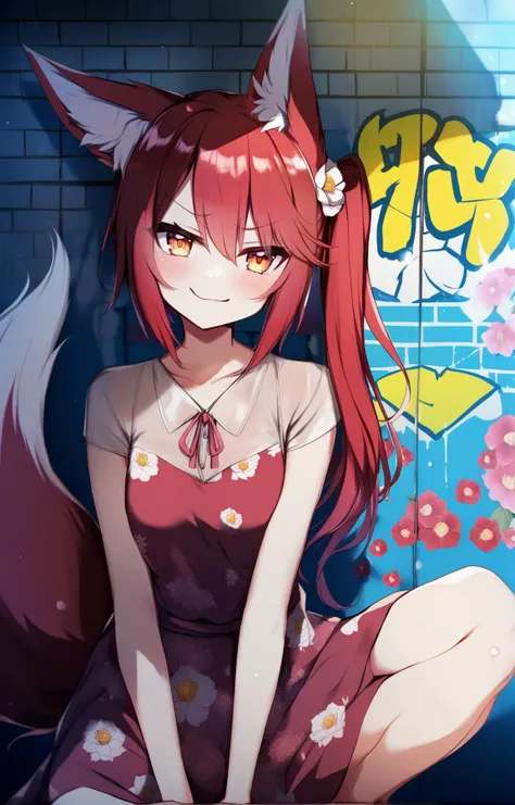 (by rukako, by hatoyama itsuru, by mizuki \(kogetsu-tei\),:0.8)
BREAK
1girl,fox girl, fox ears, fox tail, scenery,  long hair, side ponytail,
Red hair, Honey eyes,
 smug, embarrassed, Bridesmaid Dress, back-to-back, Directing a movie, squatting, honeycomb background, Clear skies, Graffiti, Camellia, Kahlo. petal print, Lens Flare, Soft shading
,(best quality, masterpiece:1.2)