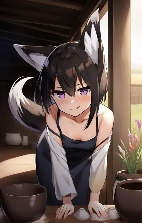 (by cowfee, by yukishiro haku,:0.9)
BREAK
1girl,fox girl, fox ears, fox tail, scenery,  very short hair, bow-shaped hair,
Brunette hair, Violet eyes,
 frown, tongue out, Spaghetti Strap Dress, \o/, Pottery, bending over, barn, at Sunrise, pointillism oil painting, Gladiolus, Bruegel. food print, Rembrandt lighting, Soft shading
,(best quality, masterpiece:1.2)