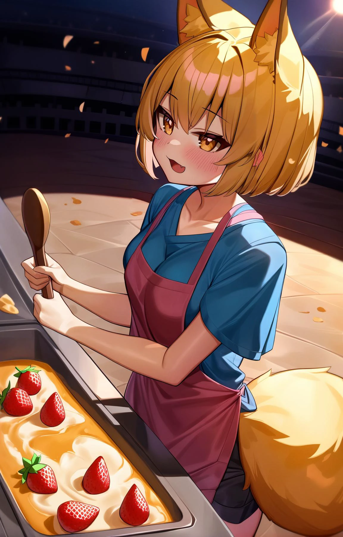(by deaver,:0.9)
BREAK
1girl,fox girl, fox ears, fox tail, scenery, short hair, pixie cut,
Butterscotch hair, Gold eyes,
:d, ear blush, Shorts, looking_to_the_side, Baking, 女ã®å座ã, colosseum, Foggy conditions, Postmodernism, Daffodil, Rothko. strawberry print, Lens Flare, Subsurface scattering shading
,(best quality, masterpiece:1.2)