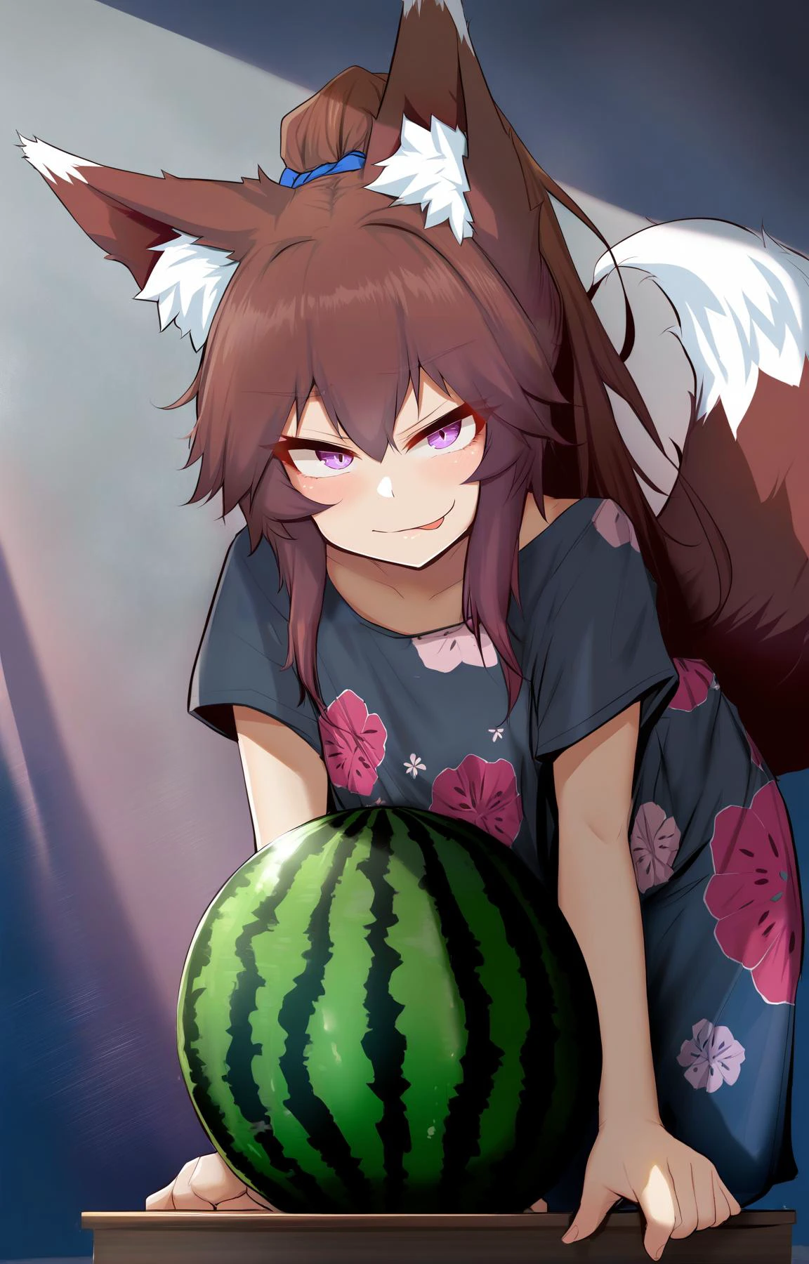 (by hecha \(01964237\), by cube85, by timitarcat, by idaten93,:0.9)
BREAK
1girl,fox girl, fox ears, fox tail, scenery, long hair, ponytail,
Mahogany hair, Violet eyes,
smug, ^o^, Blouse, bent_over, Acting in a movie, crouching, strawberry background, at Overcast, realism oil painting, Petunia, Robert Frank. watermelon print, soft light, Phong shading
,(best quality, masterpiece:1.2)